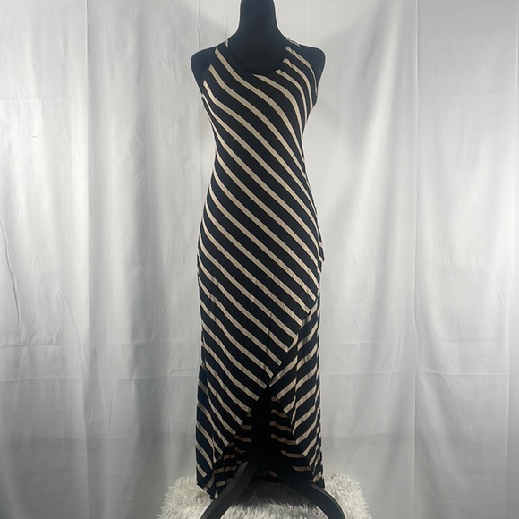 VENUS Dresses & Skirts - Stripe Black,Cream, MIdi dress, open back, V slit up front, Small